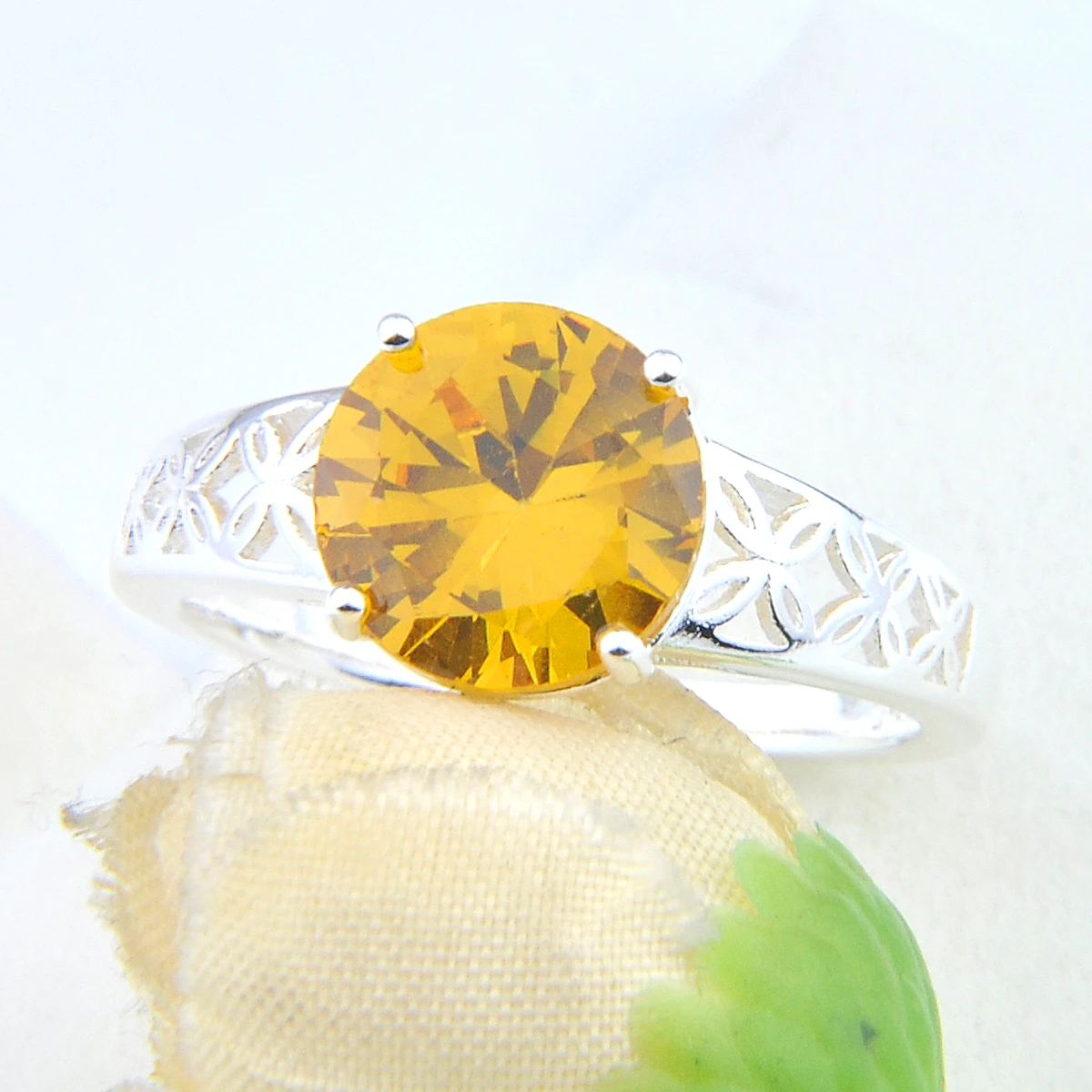 Luckyshine Round Shape Sparking Royal Citrine Gemstone Silver Rings for Holiday Gifts