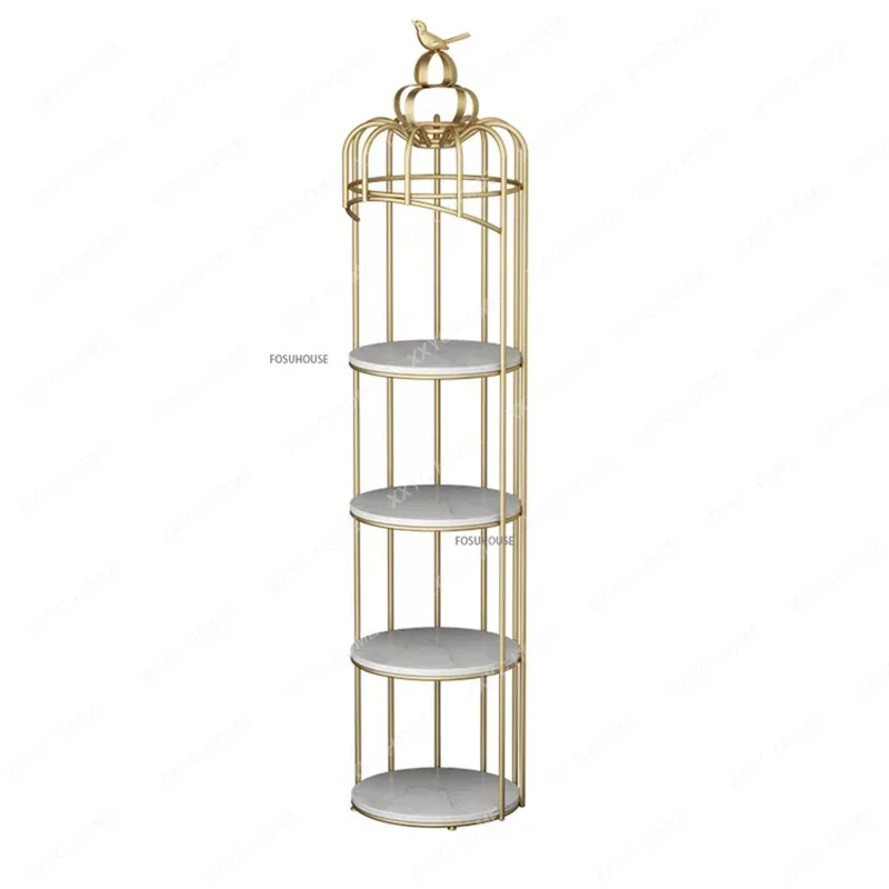 Nordic Metal Bird Cage Shaped Rack Multi Layer Storage Shelves Indoor Iron Flower Stand Gold Decor for Home Balcony Decoration