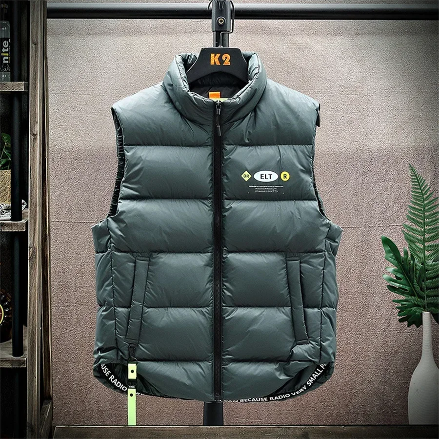 

2024Men's Down Vest Winter Warm White Duck Down Puffy Padded Waistcoat Lightweight Thick Sleeveless Jacket Outside Men Clothes