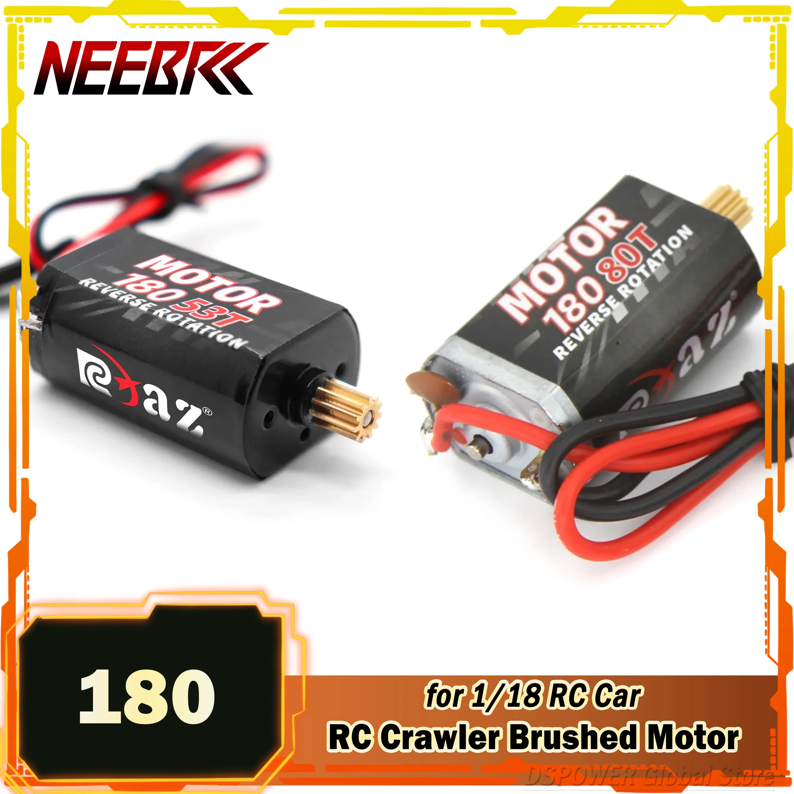 

NEEBRC 180 RC Crawler Brushed Motor 53T 60T 70T 80T 7.2V with 11T Pinion Gear for 1/18 Car Traxxas TRX4M TRX4-M Upgrade Part Toy