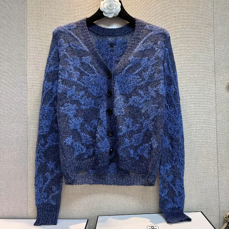 

Женский модельер с v-образным вырезом, тонкий кардиган, трикотажные топы K049, весна-лето, цветочная вышивка, ажурный вязаный свитер, пальто