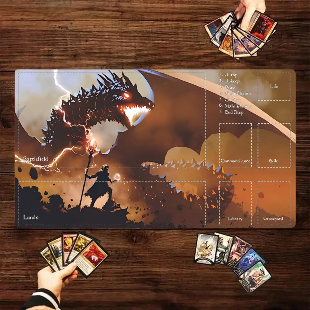 Magic TCG Playmat Thunder Dragon Wizard Industrial Cyber Dinosaur Anti-Slip Stitched Edge Durable 35X60CM Tapete Magic MTG