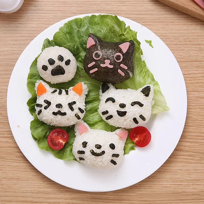 1 Set Set di stampi per palline di riso modello di gatto adorabile fai da te sushi Bento stampo per riso utensili da cucina fai da te creatore di palline di riso kit di stampi per sushi