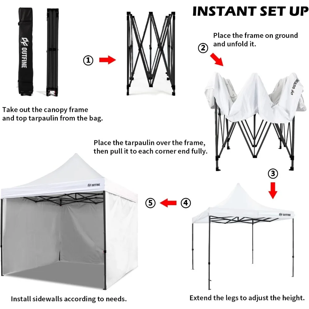 Imagem -05 - Tenda Comercial Dossel com Paredes Laterais Pop up Tent Sombra Instantânea Estacas e Cordas Branco 10x10