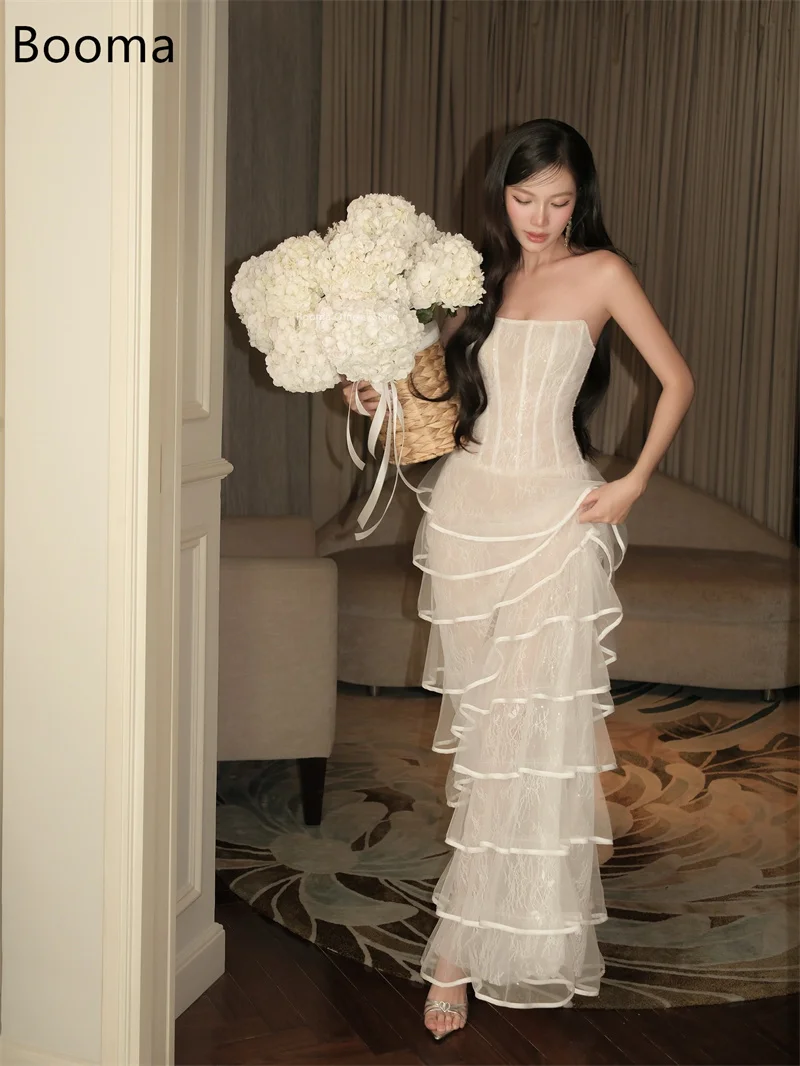 Booma a-line بدون حمالات دانتيل مطوي فساتين زفاف أنيقة أنيقة بدون أكمام فستان عرائس طويل مصنوع حسب الطلب 2025