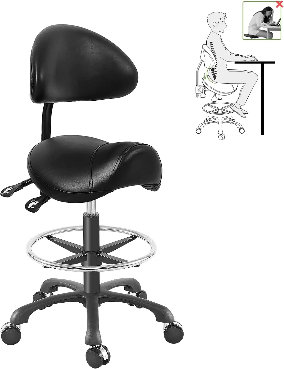 Ergonomic Adjustable Drafting Chair with Oversized Saddle Seat, Heavy-Duty Esthetician Stool for Salon Office Workshop Stool, Sm