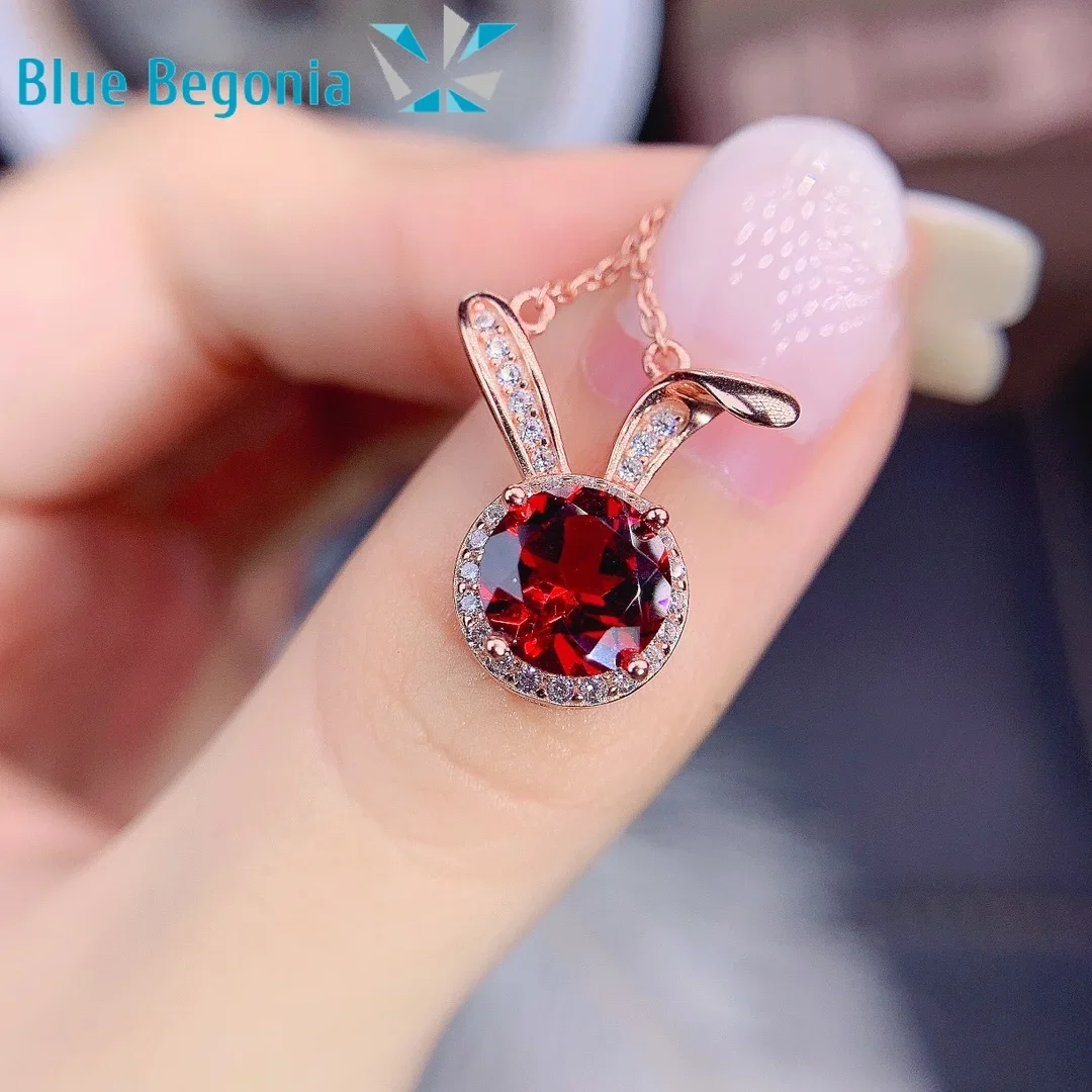 925 Sterling Silver Natural Garnet Pendants Fine Jewelry Necklaces for Women Commemorative Cute Anniversary Gift 8MM Gemstone