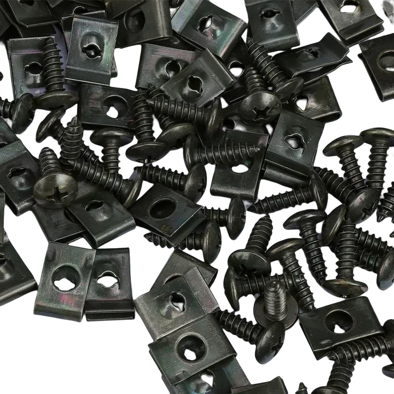 100/20pcs Mixed Car Motorcycles Metal Screw Tapping Fastener Clip U-Type Clip with Screw Anti-rust Protection Clip Screw Buckle