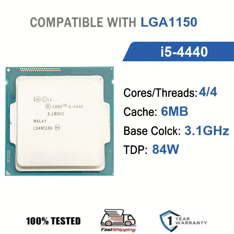 Intel Core i5-4440 4 núcleos 4 hilos 3,10 GHz 84 W 6 MB de caché 22 nm LGA1150 SR14F DDR3-1600 MHz Haswell HD Graphics 4600