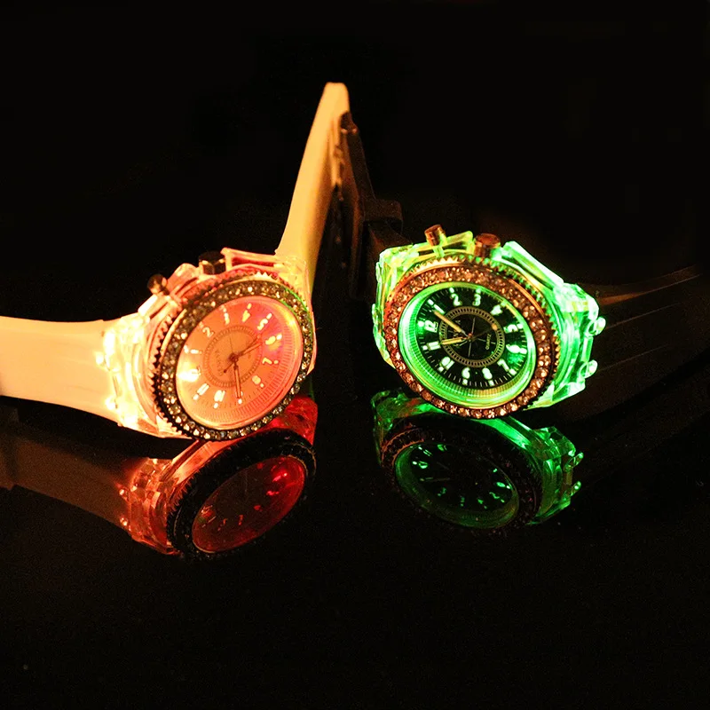 LED Light Flash Luminous Watches Women Men Boys Girls Silicone Wrist Watch Fashion Rhinestone Clock Kids Children Relogio Saati