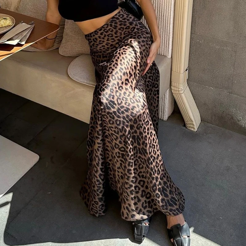 Vintage Leopard Print Trumpet Skirts Female Street Chic High Waist Long Skirt Spring Office Slim Zipper Sexy Curved Skirts