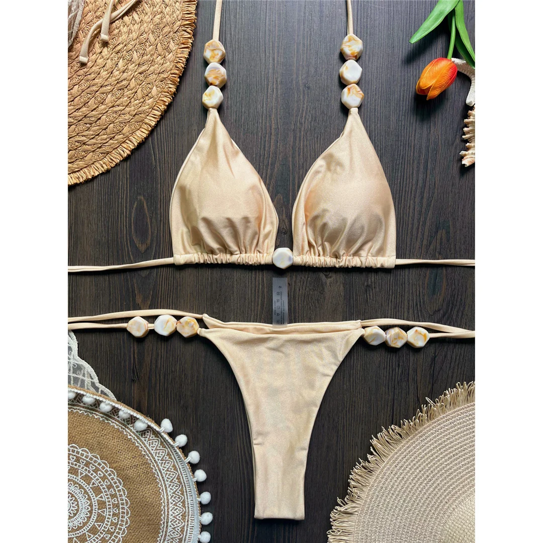 Halter High Leg Cut Bikini Damen Bademode Zweiteiliger Bikini-Set Mini-Tanga Gepolsterter Badeanzug Badebekleidung V7320 – Detail 6
