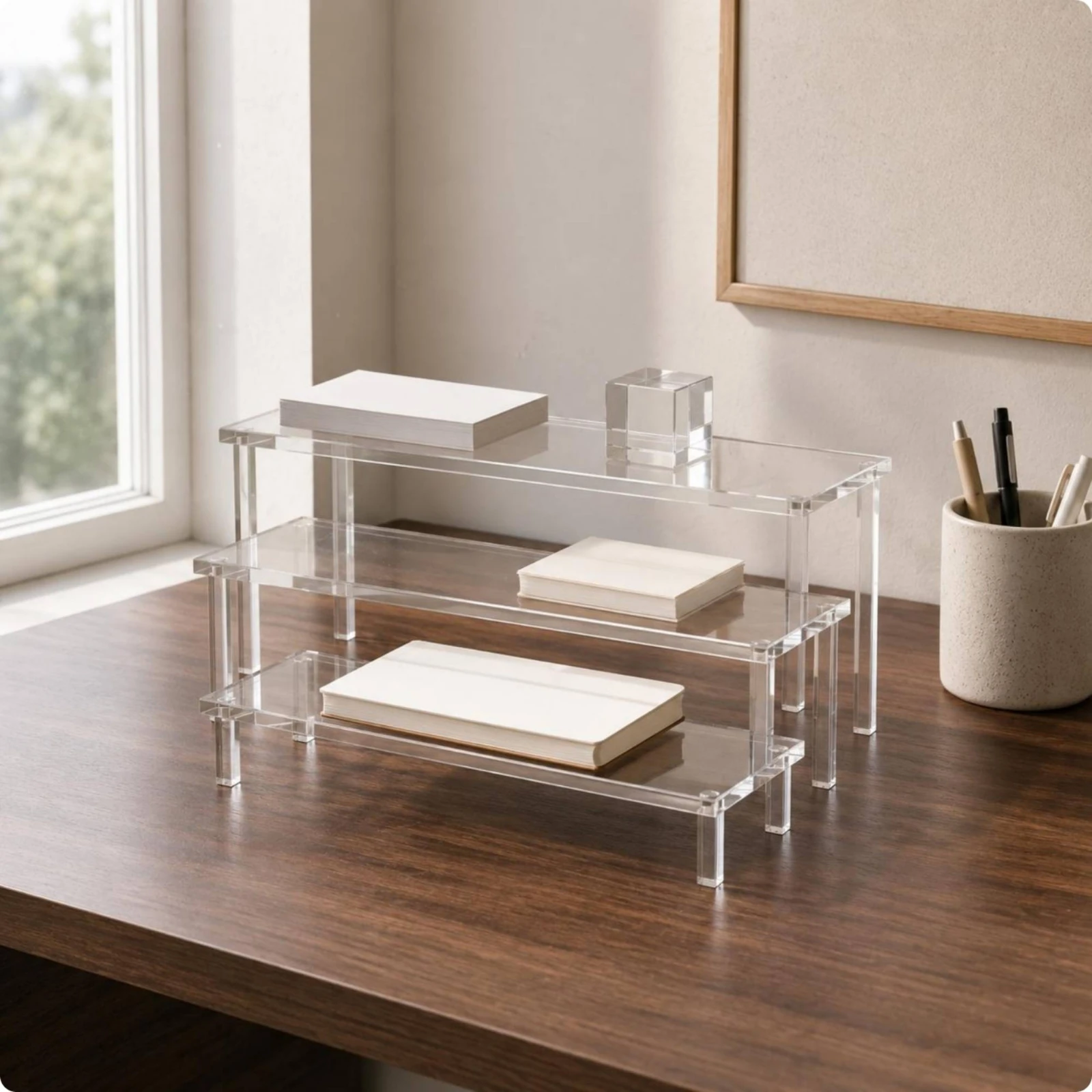 Three-Tier Organizer Transparent Acrylic Desktop Shelf Clear Tiered Organizer Space Saving 3 Tier Display Stand Multi-Functional