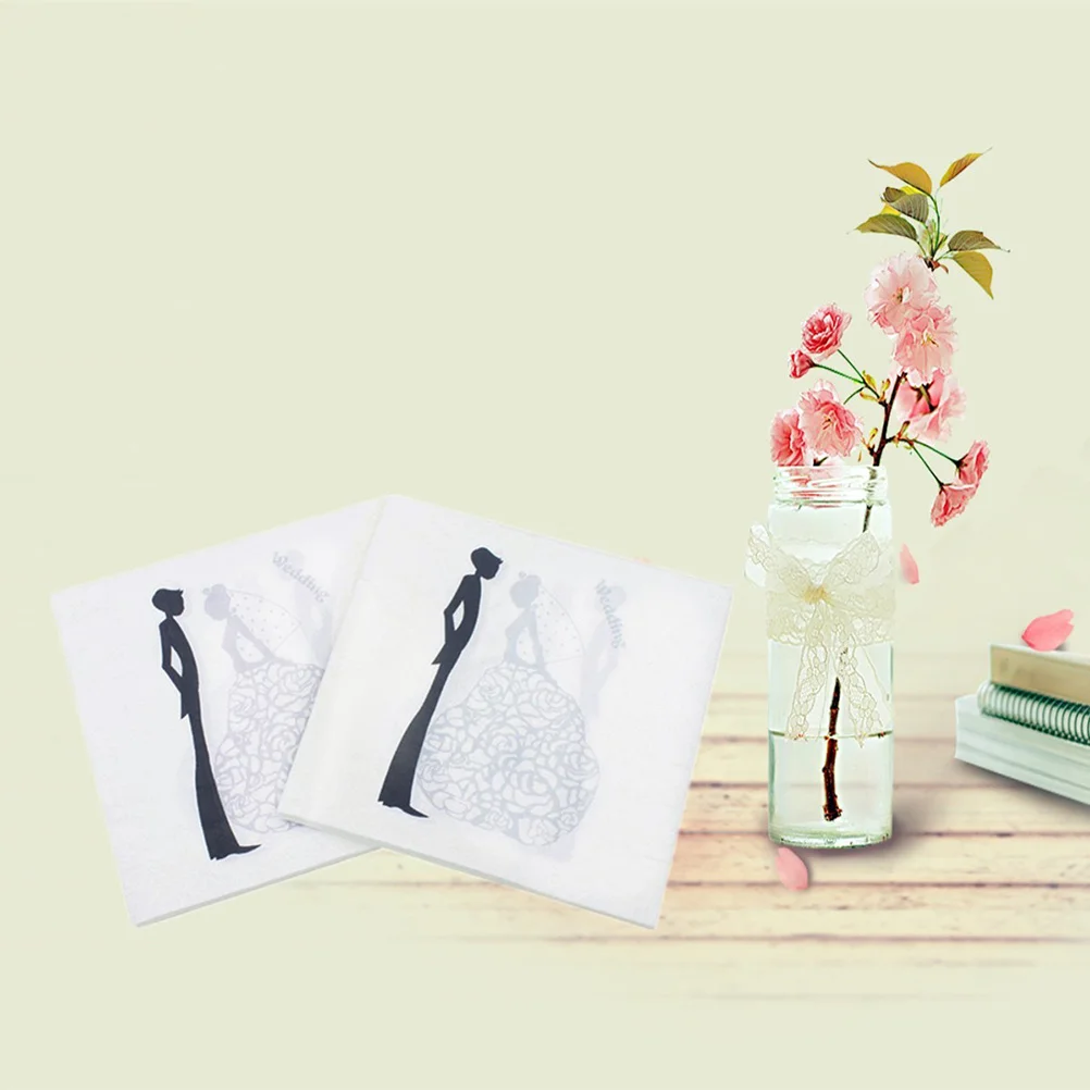 40 قطعة من المناديل الورقية الصديقة للبيئة المطبوعة نمط العروس والعريس زينة حفلات الزفاف مناديل الحفلات الجميلة
