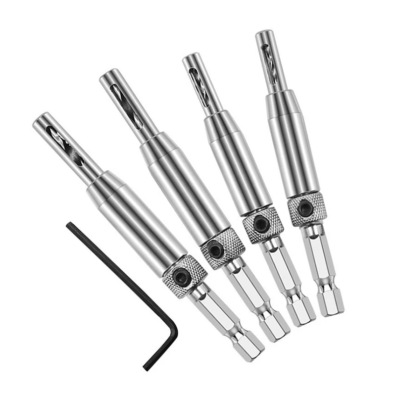 4 Stuks Zelfcentrerende Scharnier Boor Bits Set Deurkast Gaten Hss Hex Groef Voor Installatie Van Deur Scharnieren Handgereedschap