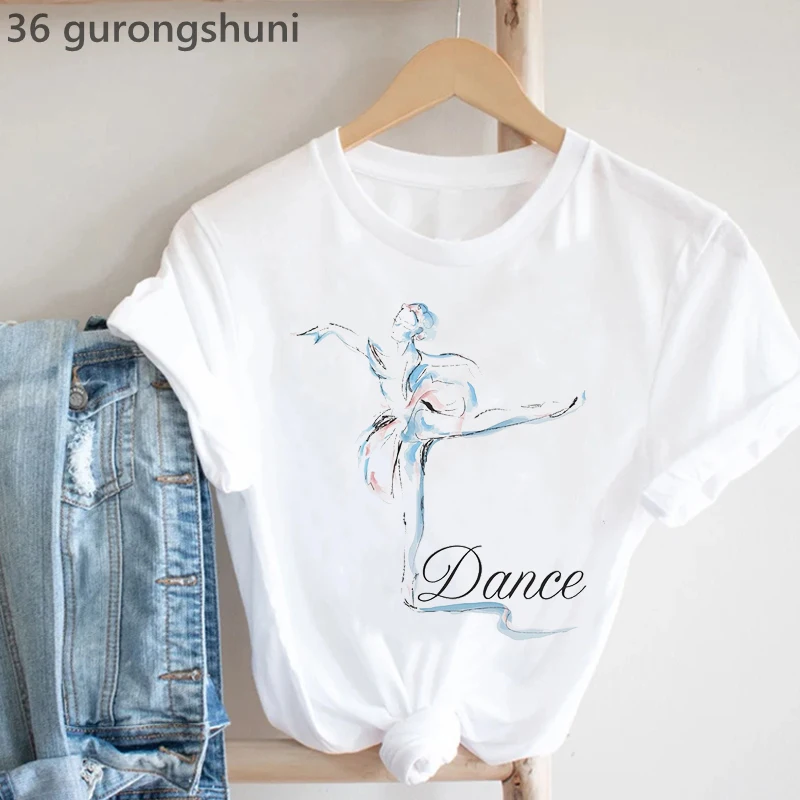 2023 Akwarela Dziewczyna Tańcząca Do Muzyki Graficzny Nadruk Tshirt Odzież Damska Biały T-Shirt Femme Biały Casual T Shirt Kobiece Topy