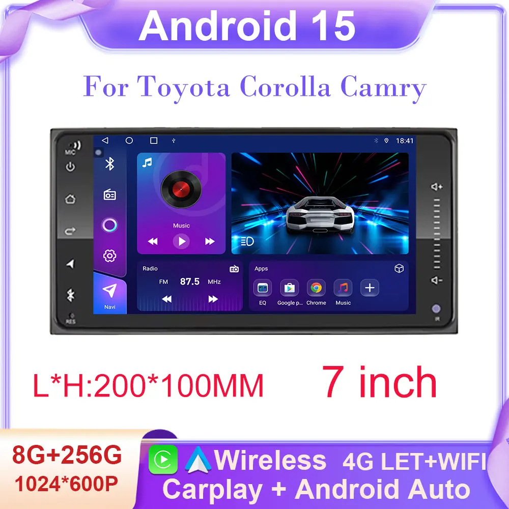 

Android 15 Wireless Carplay Android auto Car Radio for Toyota Corolla Camry Vios Crown RAV4 GPS multimedia player 2din 4G DSP