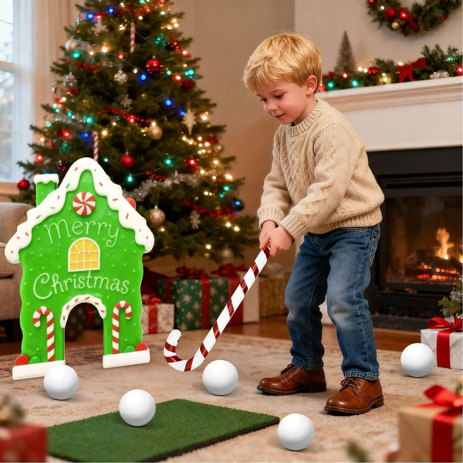 Jeux de Golf pour enfants, jouets de noël amusants et portables, jeu de Golf en pain d'épices avec balles, canne à bonbons pour adolescents et adultes, vie familiale