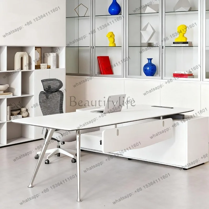 Lshaped White Office Desk Crafts Executive Standing Computer Office Desk Minimalist Display Mesa Ordenador