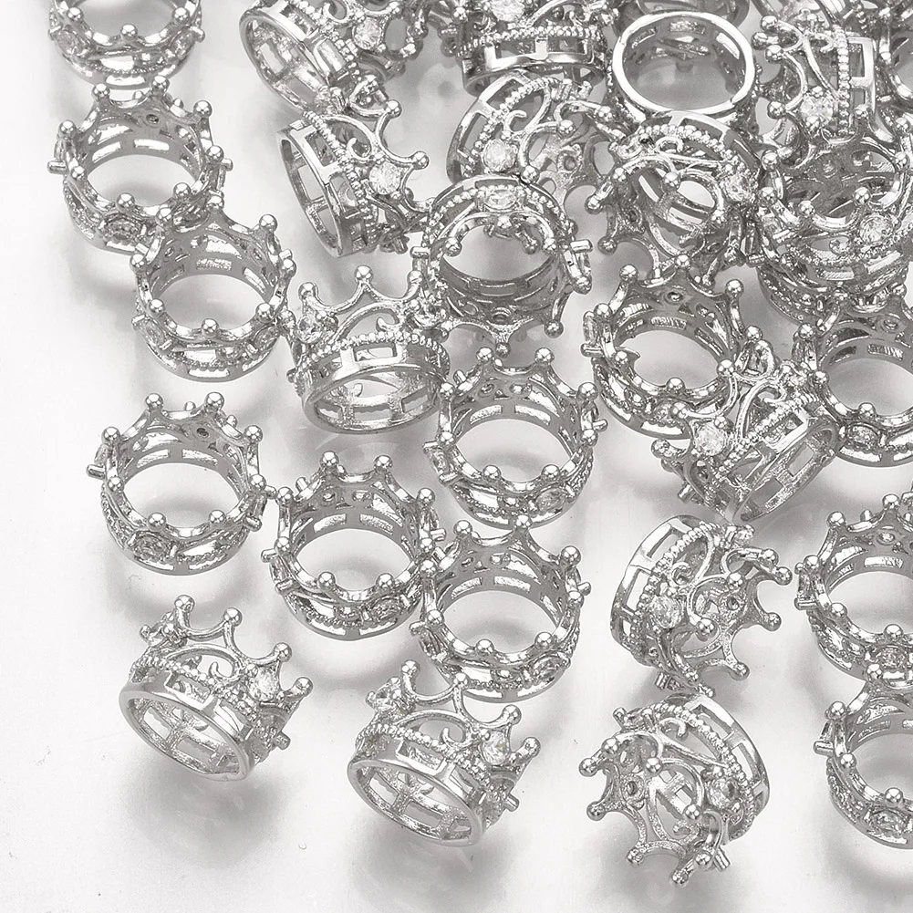 50pcs Brass Beads with Cubic Zirconia Large Hole Metal Beads Crown Loose Spacer Bead Real 18K Gold Plated for Jewlery Making