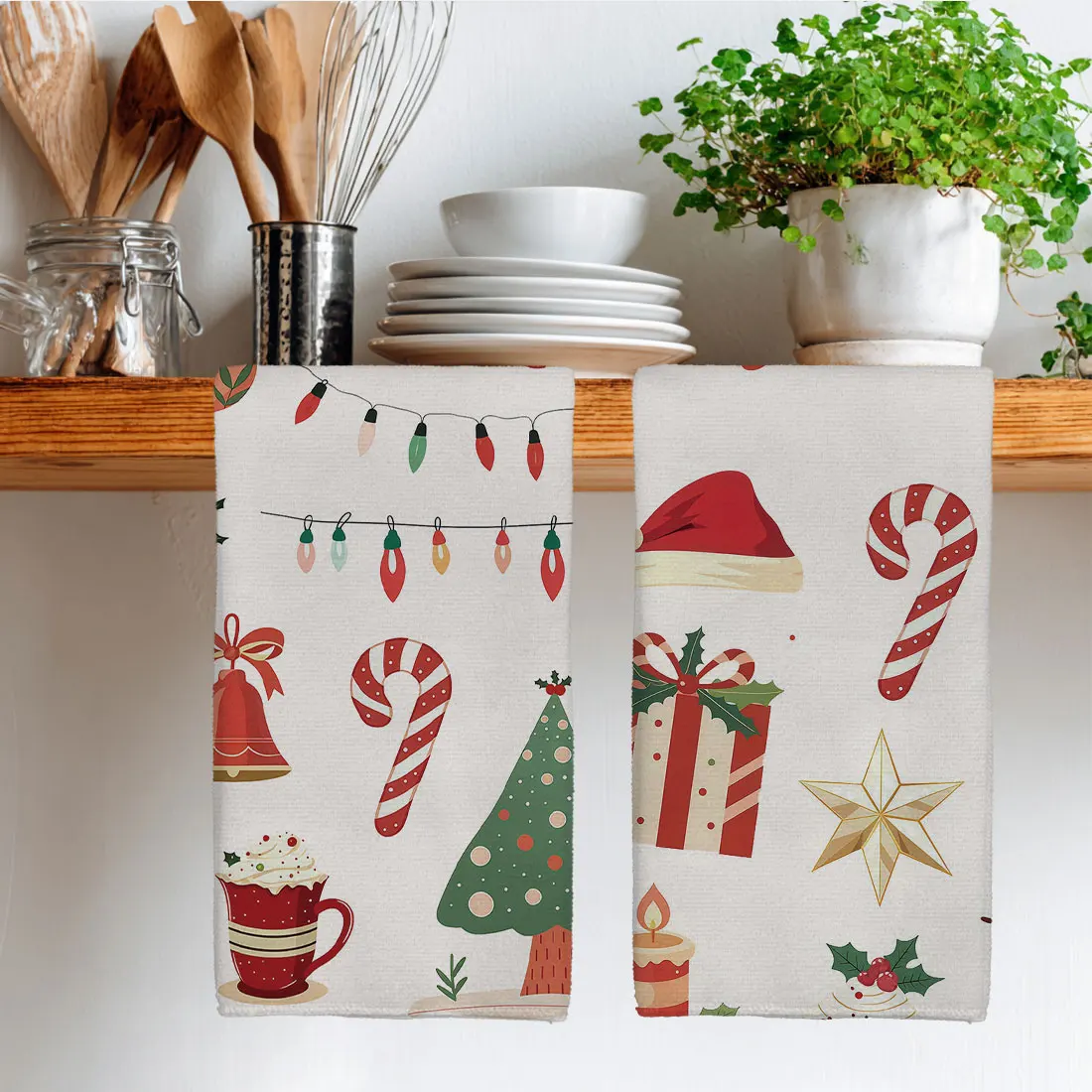 2PCS Merry Christmas Kitchen Towels,Watercolor Christmas Patterns,40x60cm Ultra fine Fiber Christmas Home Decorations,2026 Gifts