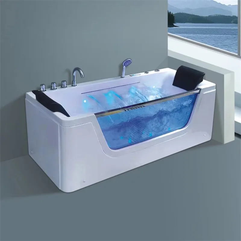Two Person White Acrylic Massage Bathtub Modern Bath Tub Design with Bubble Lights