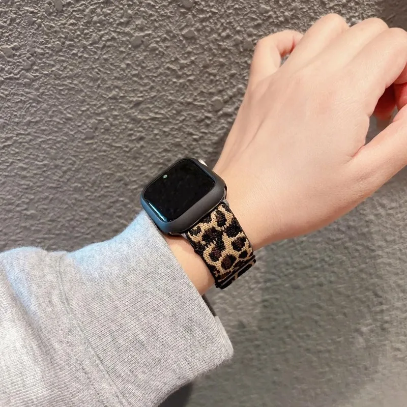 موضة ليوبارد النايلون حزام ل سوار ساعة يد آبل 45 مللي متر 41 38 49 46 42 44 40 مللي متر كوريا سوار iWatch سلسلة 10 الترا 9 8 7 se 6 5 #3