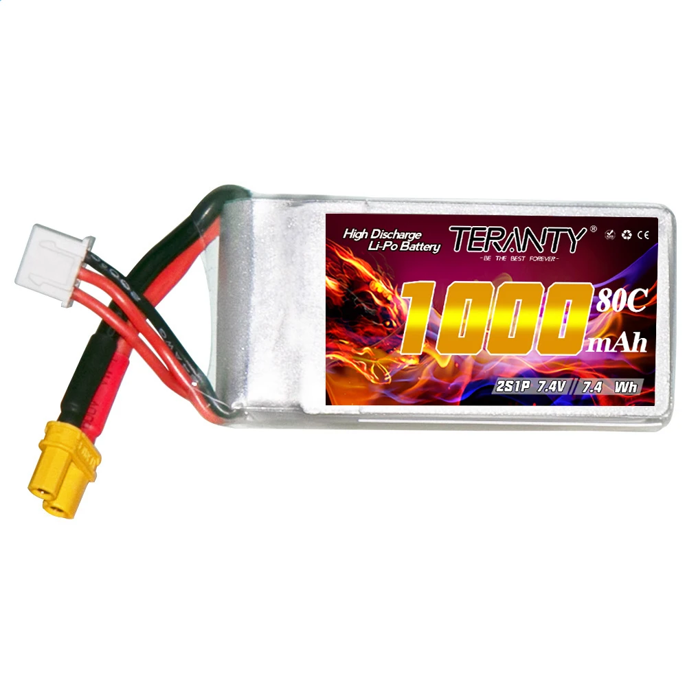 Teranty 7.4v 2s 1000mah 80c/160c lipo bateria para helicóptero rc quadcopter fpv peças de drone de corrida com bateria xt30 7.4v