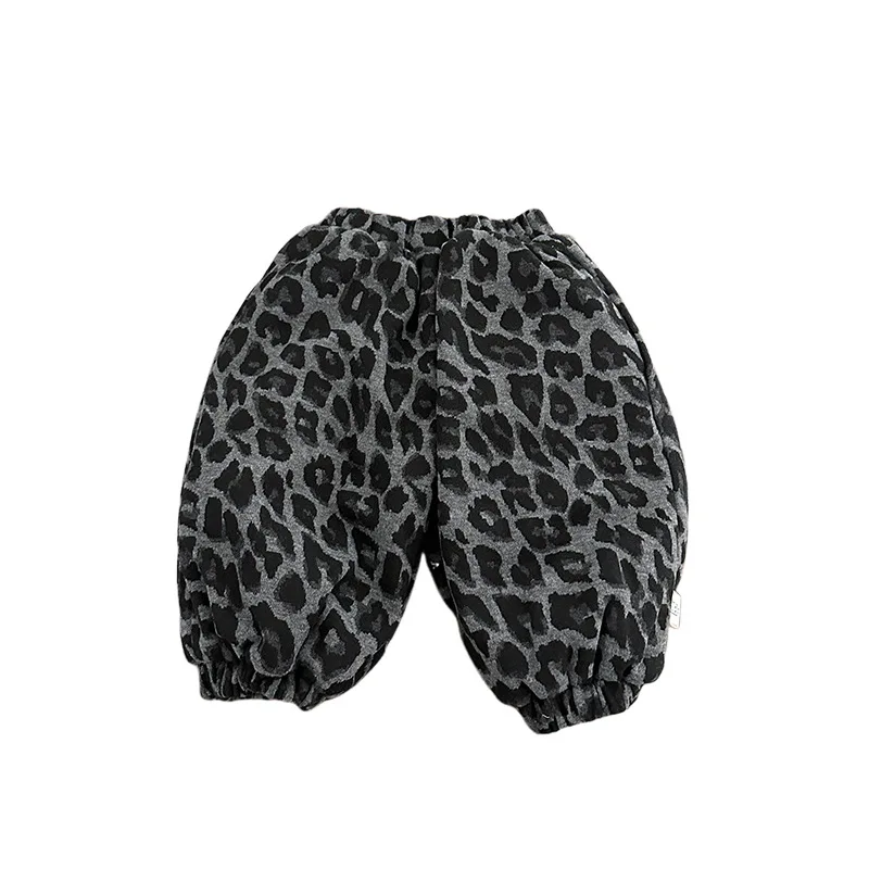 2025 Autumn/Winter Children's Western Leopard Pattern with Velvet Leg Warmth Lantern Pants