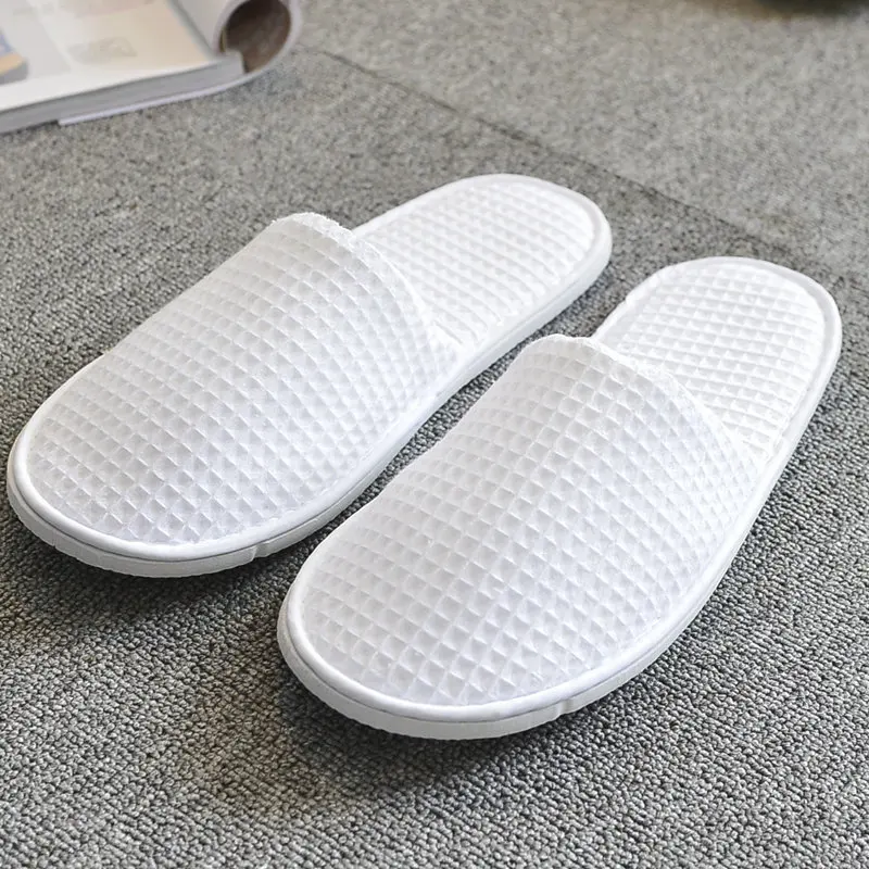 5Pairs/Lot White Waffle Disposable Slippers Men Women Kids Indoor Home Slippers 5-star Hotels Gues SPA Cheap Slides