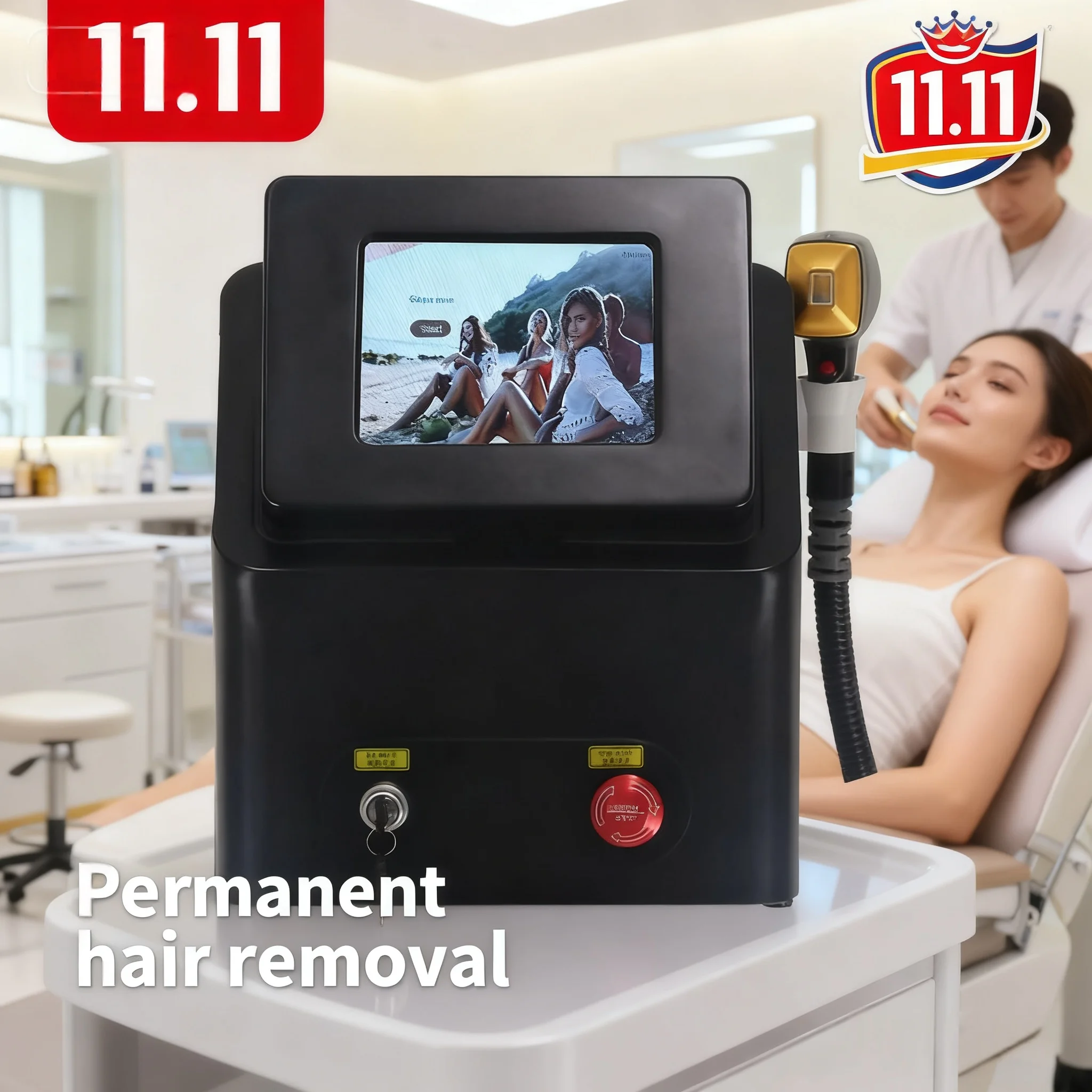 

3000W High Power Laser Hair Removal Painless Efficient 755 808 1064 Three Wavelength Ice White Gold