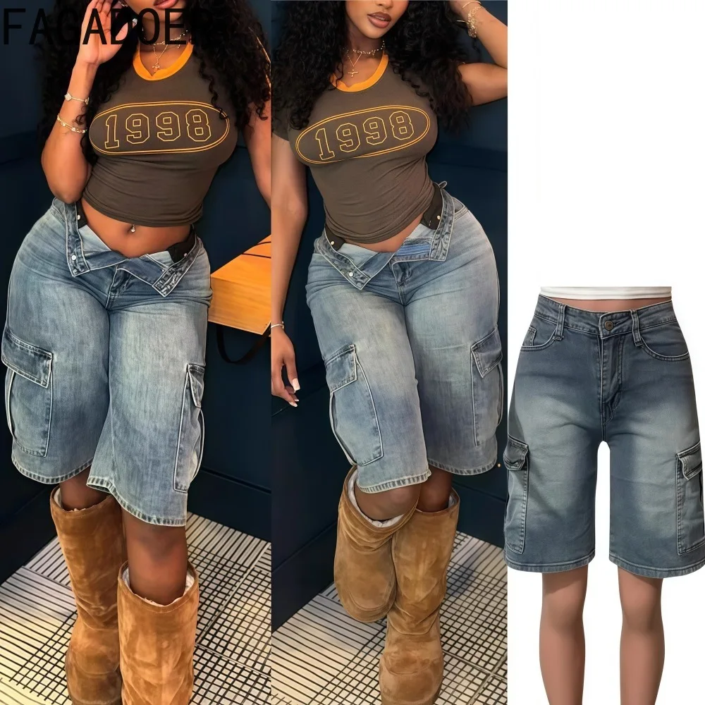

FAGADOER Y2K Sexy Bodycon Denim Pants Women Solid Color Cargo Pocket Patchwork Jeans Female Streetwear Bottoms 2025 Summer New
