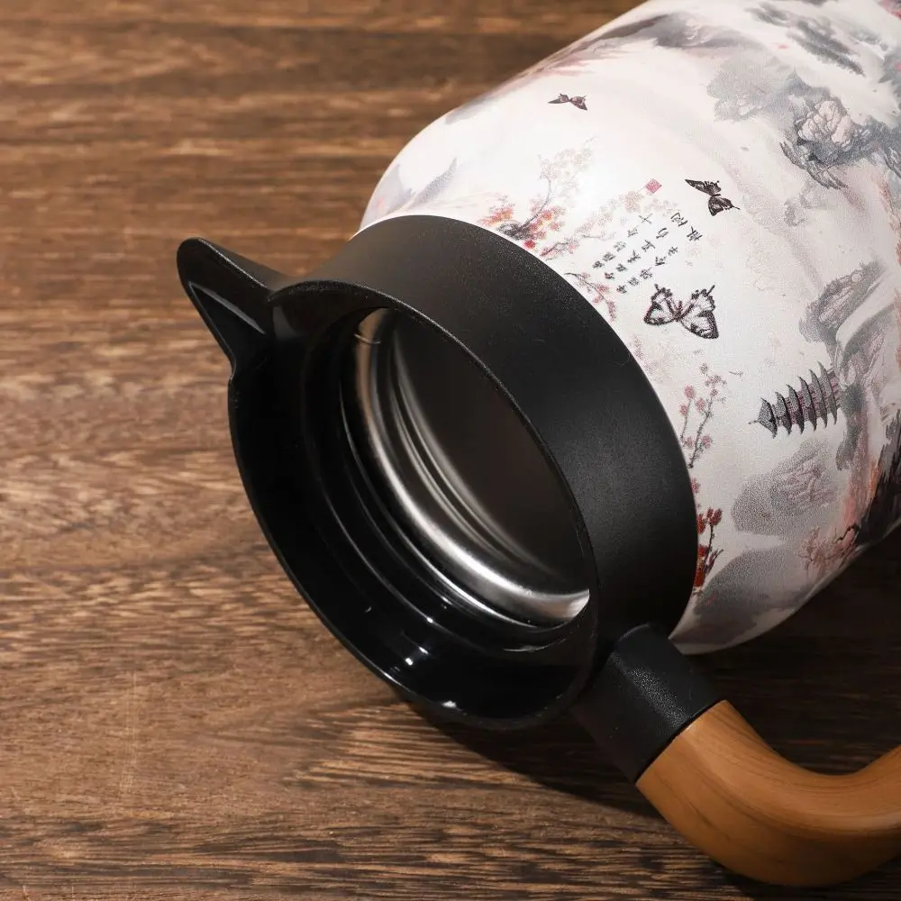Stainless Steel Vintage Floral Tea Thermos Built-In Filter Drip-Proof Tea Kettle Chinese Style V-Shaped Spout Mini Hot Tea Pot view 2