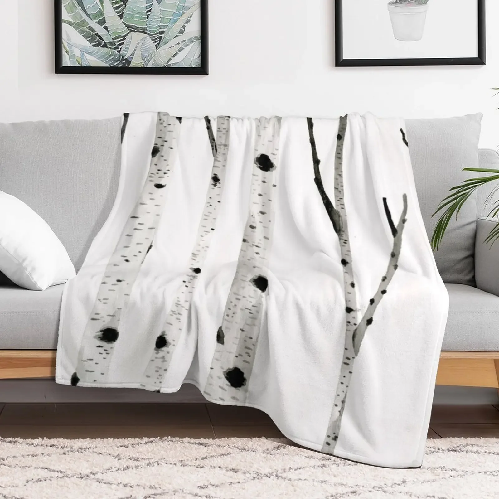 Ink Birch Trees Throw Blanket Stylish Warm Blanket for Living Room Bedroom