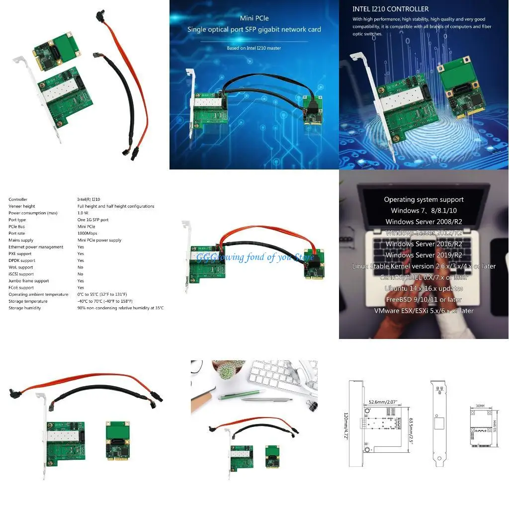 

H9EB Gigabit Ethernet MINI PCIE Networks Card SFP Port Fiber Optical Adapter for PC