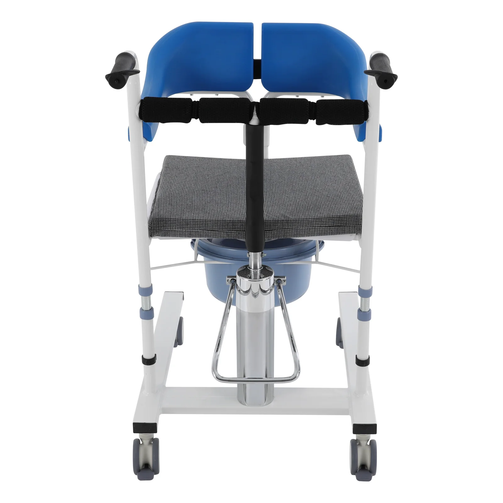 Hydraulischer Patientenlifter-Rollstuhl, blau, mit Rückenlehne und Esstisch, hochbelastbar, aus hochfestem Kohlenstoffstahl, 220 lbs Tragkraft, Bremsrollen, für Patiententransfer, Senioren. – Detail 3