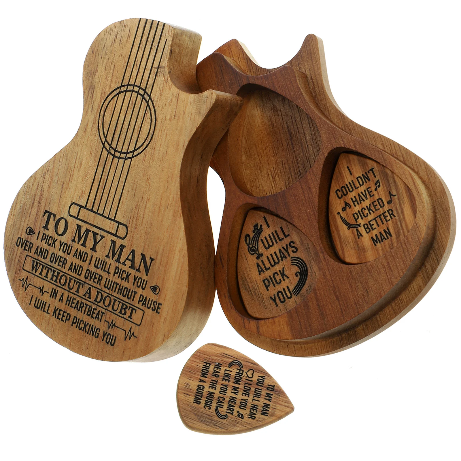 مجموعة واحدة من حقيبة تخزين الجيتار الخشبية تحمل 3 قطع منظم محمول مثالي لملحقات الجيتار هدية وحامل اختيار