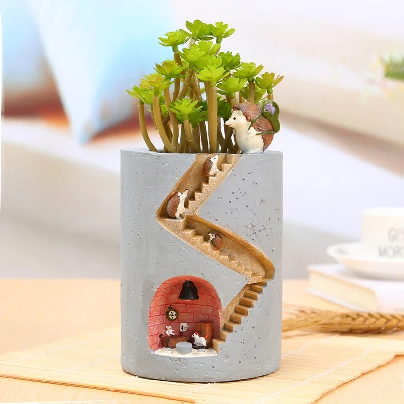 Maceta creativa de erizo, macetas de resina para plantas suculentas, macetas de jardín, figuritas decorativas para decoración de mesa del hogar