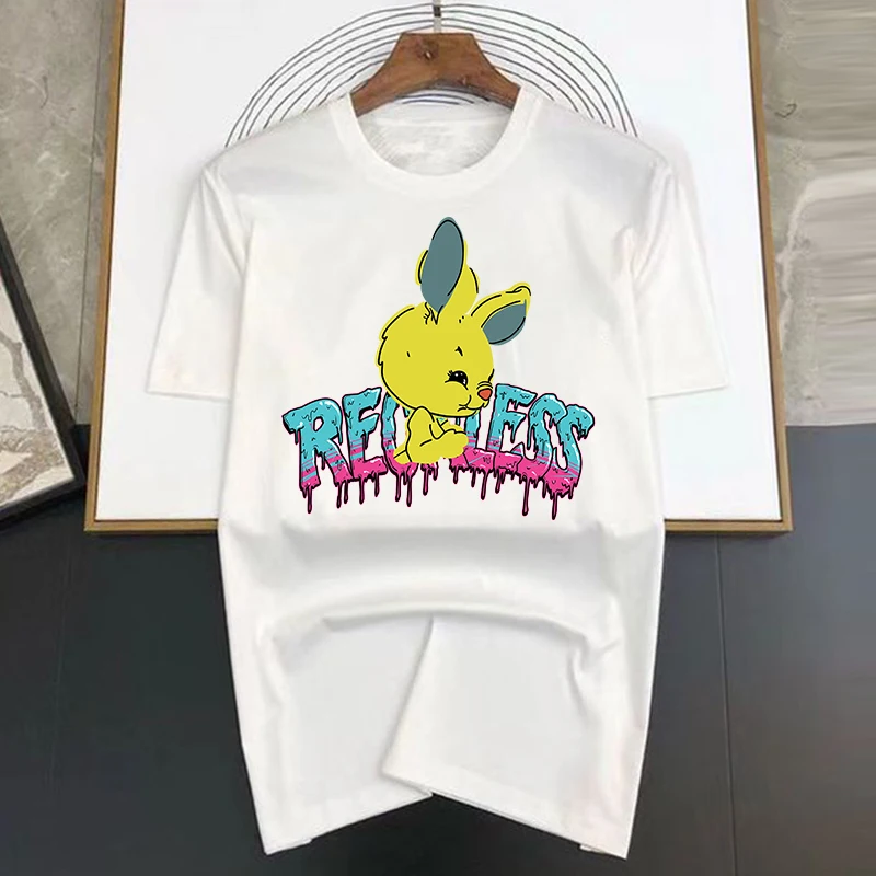 Reckless Rabbit Print T Shirt Men's 100%Cotton TShirt Fashion Casual Short Sleeve Summer Cotton Breathable T-shirt Streetwear