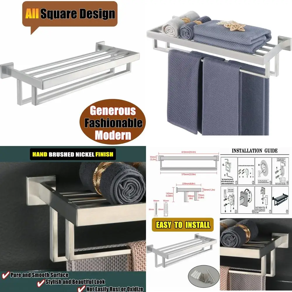 

24 Modern Brushed Nickel SUS304 Stainless Steel Double Towel Bar Rack for Bathroom Wall