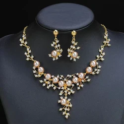 1set Fashion Necklaces Earrings Jewelry Set Women's Party Daily Sacrament Wedding Accessories Women's Pearl Earrings Jewelry Set