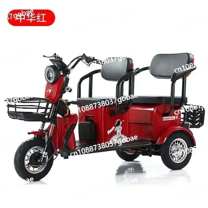 Electric Tricycle Leisure Adult Home Pick-up and Drop-off Children Passenger and Cargo Dual-purpose Double-row Seat Battery Car