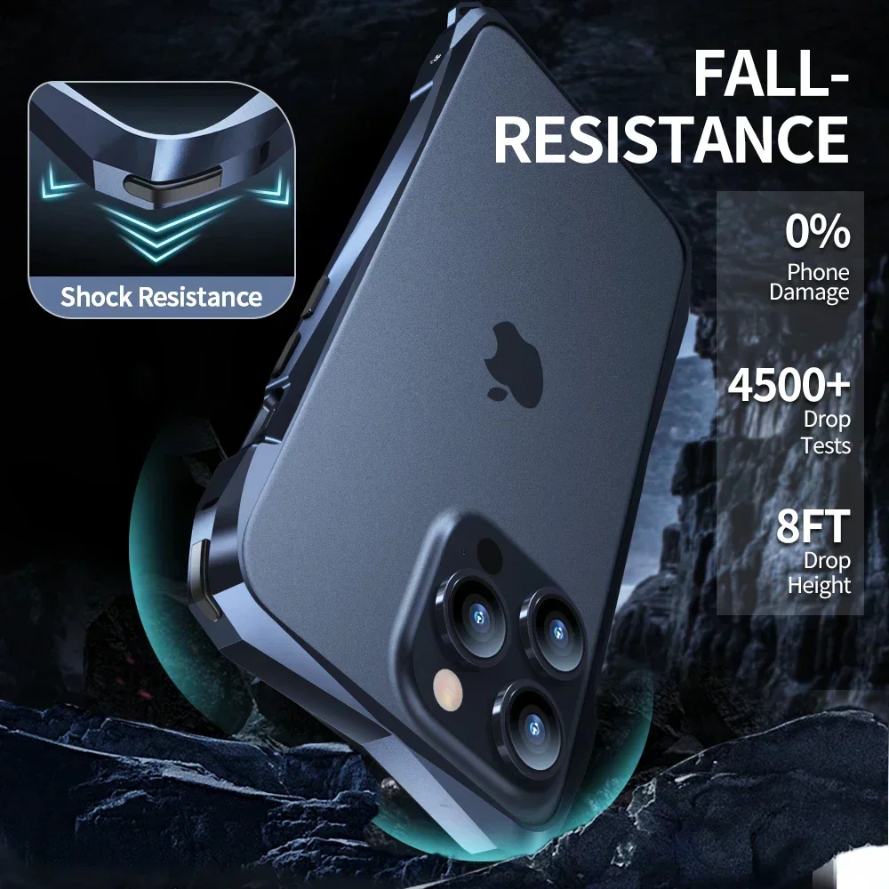 LUPHIE Lightweight Metal Frame For iphone 16 15 Pro Max Bumper 16e 14 13 Anti-Scratch Case + Back Sticker Lanyard Lens Protector