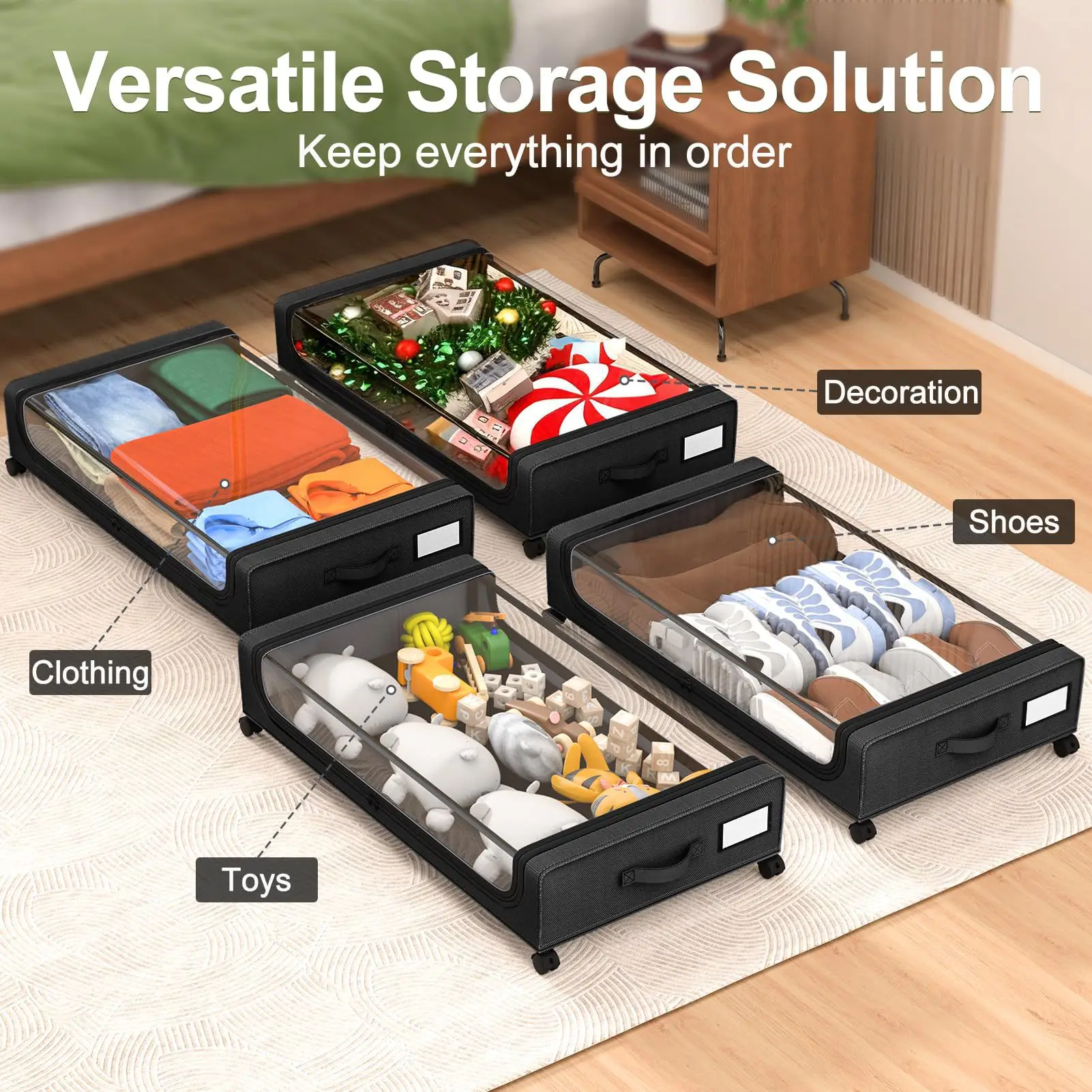 Under-bed Storage Box with Wheels - Household Drawer-style Seasonal Quilt Organizer - Under-bed Clothes Storage - Convenient