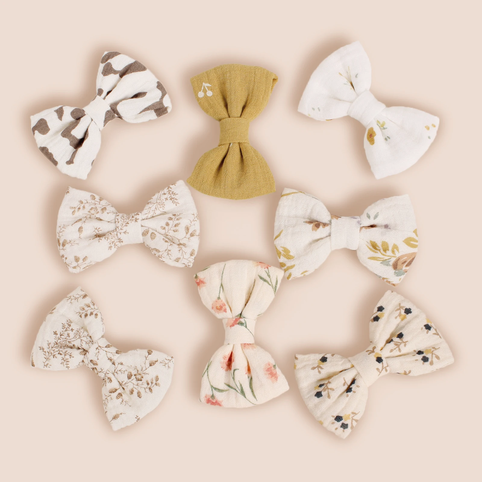 4Pcs/Set Cotton Bow Clips For Girls Baby Cute Printed Muslin Hairpins Kids Daily Decor Bangs Clips Children Hair Accessories