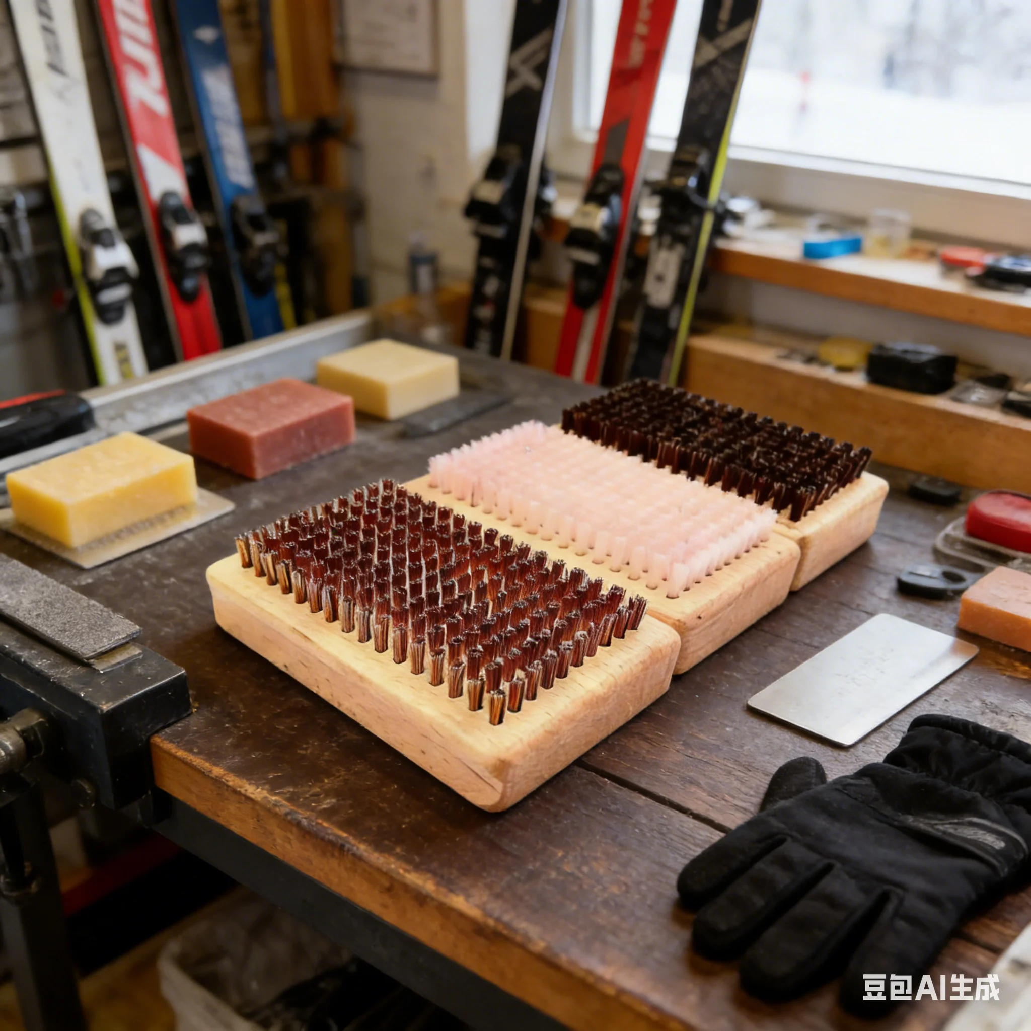 

Ski Waxing Brush 12×7×3cm Portable Have Horsehair/Nylon/Copper Wire Clean Brushes Ski Waxing Maintenance Cleaning Tools