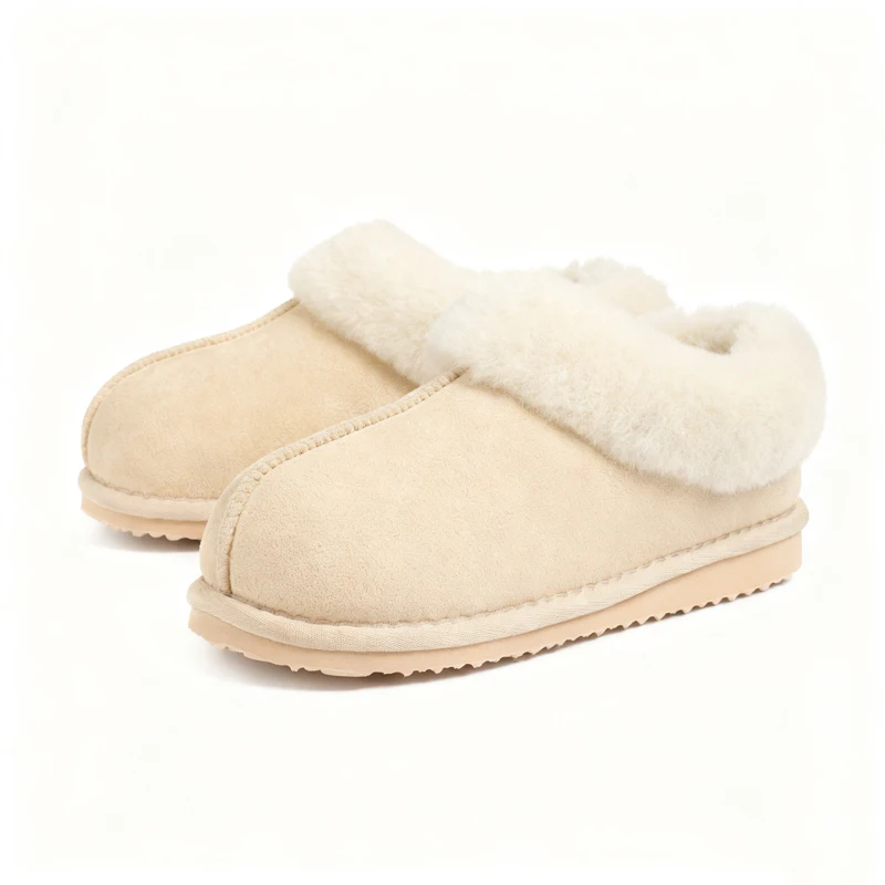 Pantuflas Kidmi de invierno para mujer con cuello de piel, de gamuza, cálidas, antideslizantes, para interior y exterior.