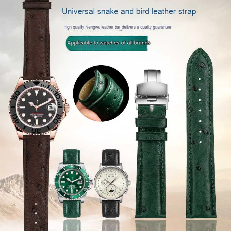 High Quality  Ostrich leather watch strap with pores suitable For Tudor Mido Rolex Men's accessories 19mm 20 mm21mm 22mm