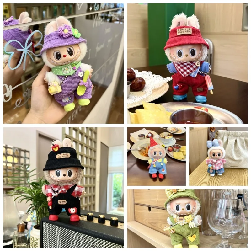 

В комплект только одежда: одежда для кукол Labubu 17 см — фиолетовая панама с двойным цветком + милый фиолетовый комбинезон, разные модные комплекты