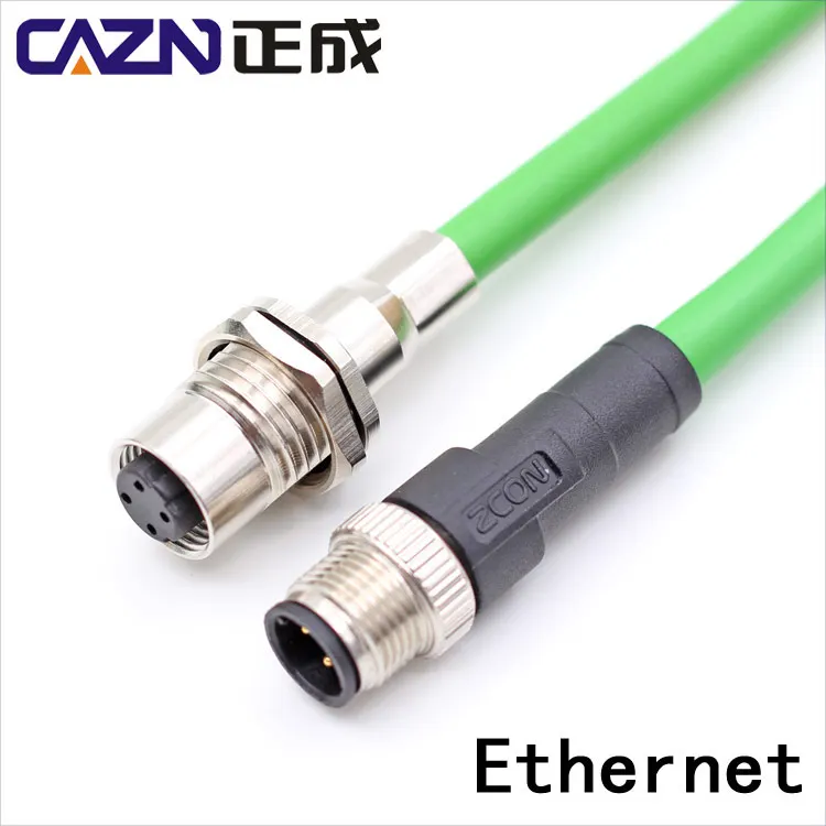 M12 Connector 4 pin D code Male to Female back Mount Socket Waterproof Ethernet Connector Industrial Ethernet